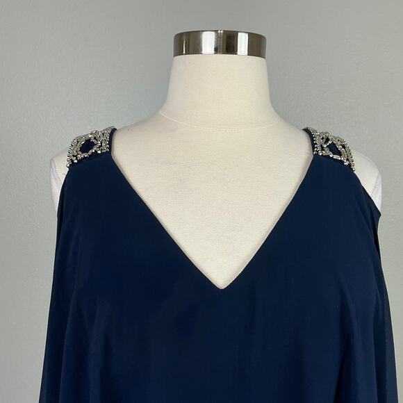 Betsy & Adam Beaded Long Sleeve Cut Out Midi Sheath Cocktail Dress Blue Size 16W - Picture 7 of 13